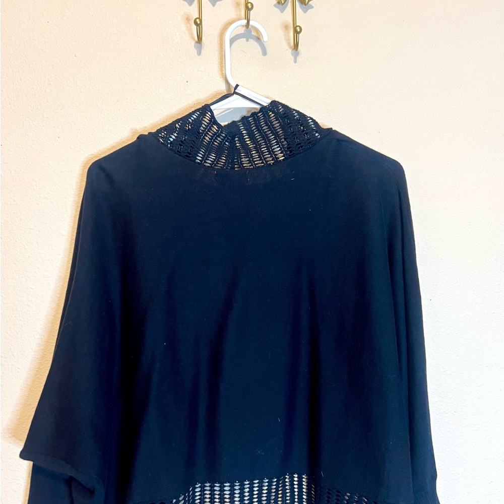 Elle Black Cropped Knit Cardigan Sweater with Crochet Edges. - Picture 5 of 6